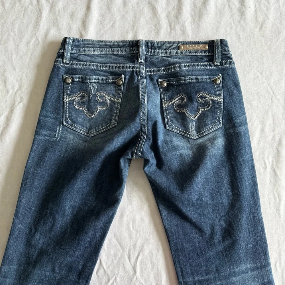 Y2K ReRock For Express Bootcut Jeans Sz 6 Thick Stitch Cowgirl Country Rodeo‎